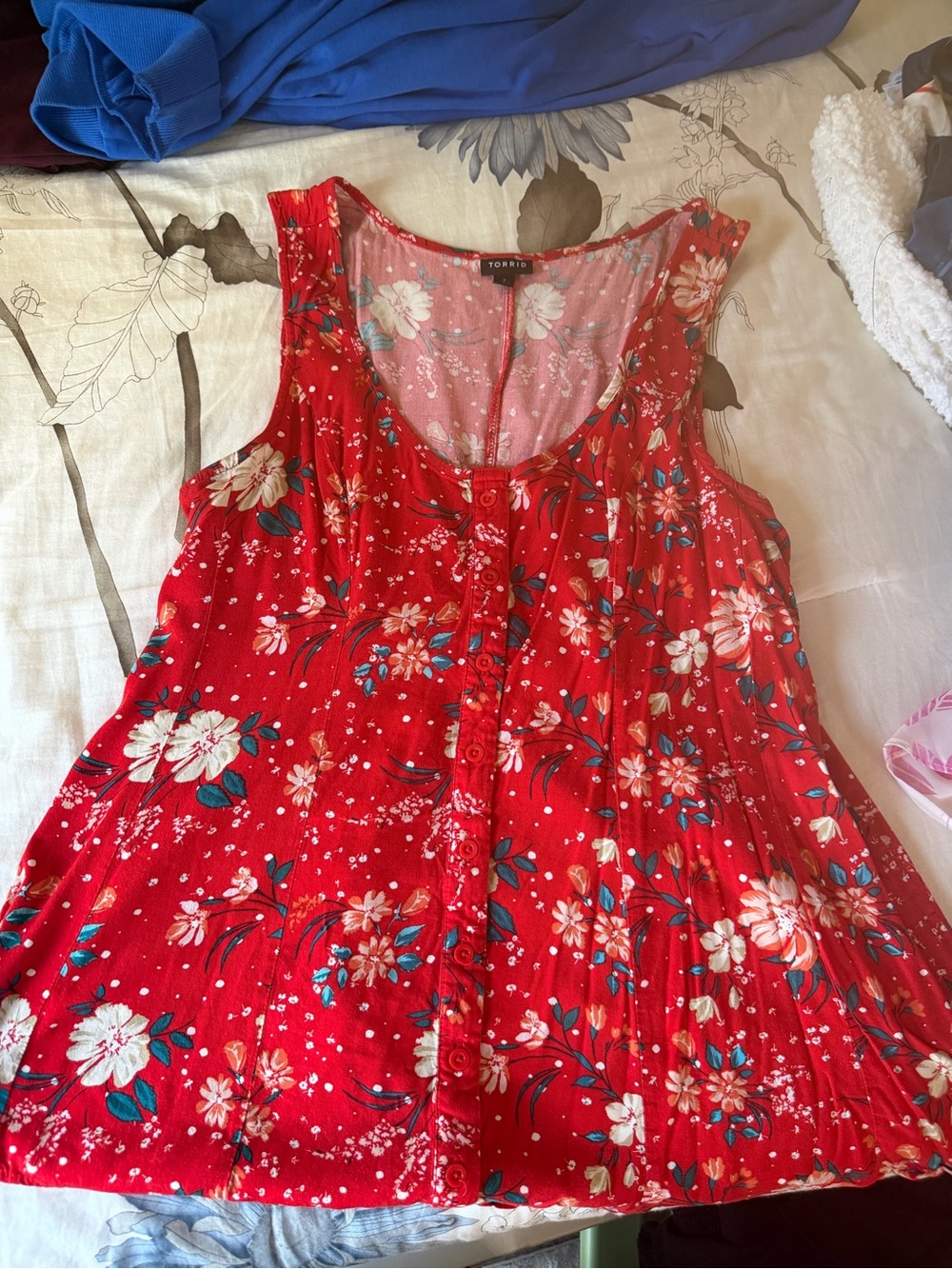 torrid Red Floral Button-Front Tank Top